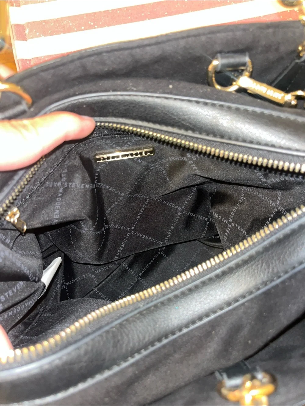 Steve Madden Black Quilted Top-Handle Women’s Bag with Gold Hardware